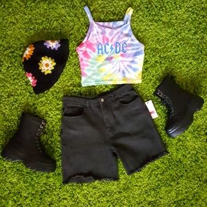 Retro Style High Rise Bongo Jean Shorts